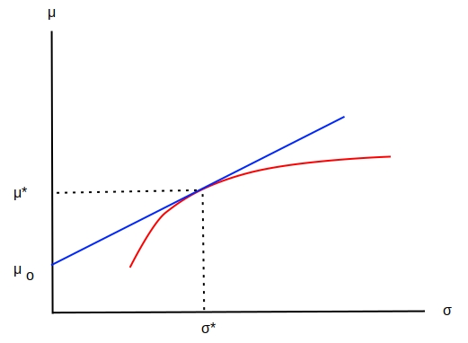 Efficient frontier of possible portfolios